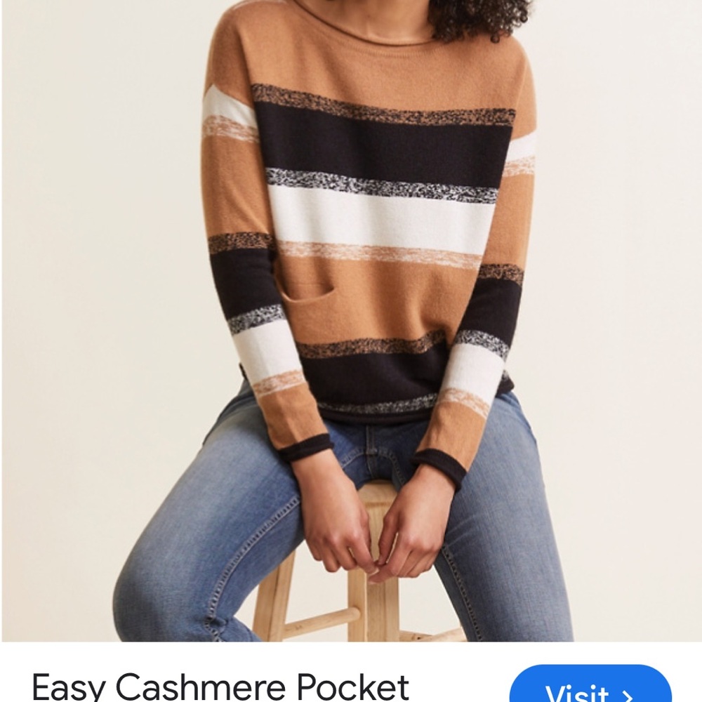 Garnet Hill Easy Cashmere Pocket Sweater Womens Large Striped Cozy Luxury Boxy - Picture 2 of 12